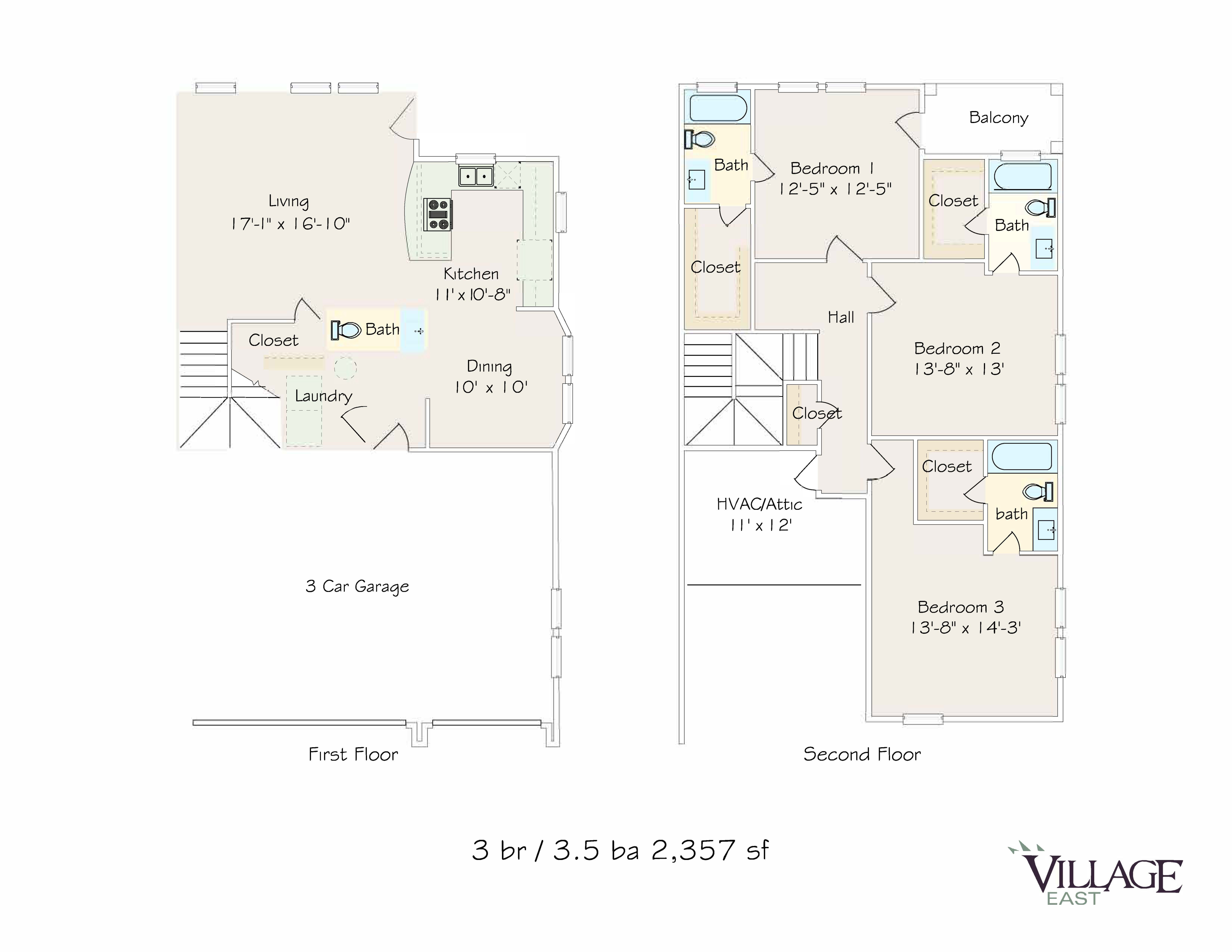 Detailed floor plan of a large home with 3 bedrooms, 3.5 bathrooms, open living areas, and a 3-car garage.