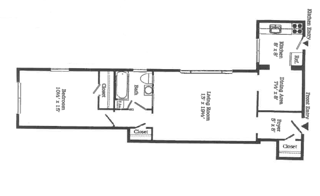 Efficient floor plan showcasing 1 bedroom, a spacious living room, and a functional kitchen layout.