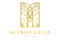 Elegant gold art deco Metropolitan logo with intricate geometric patterns from 1928.