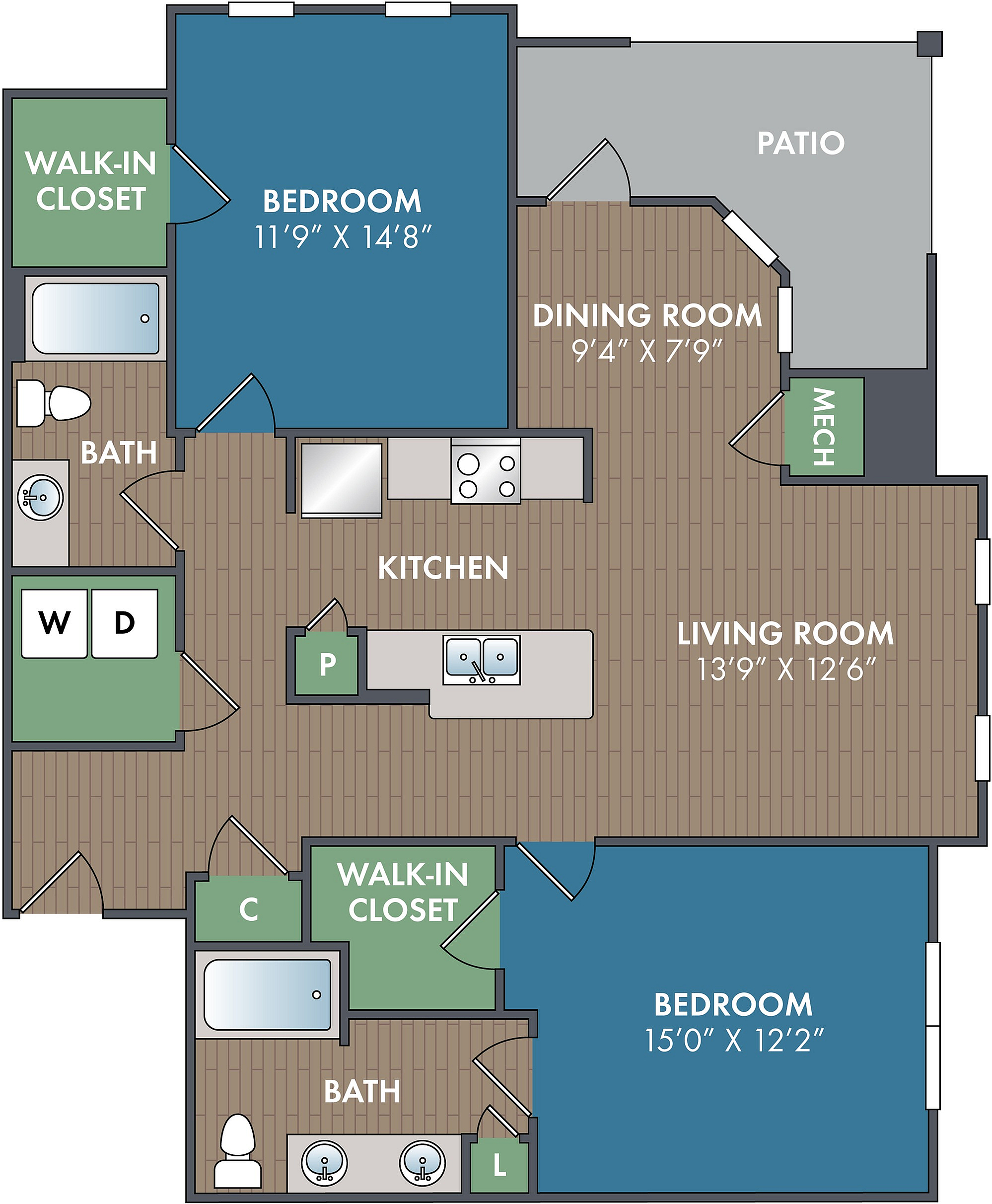 The Pine Floor Plan at Abberly Alston Apartment Homes by HHHunt