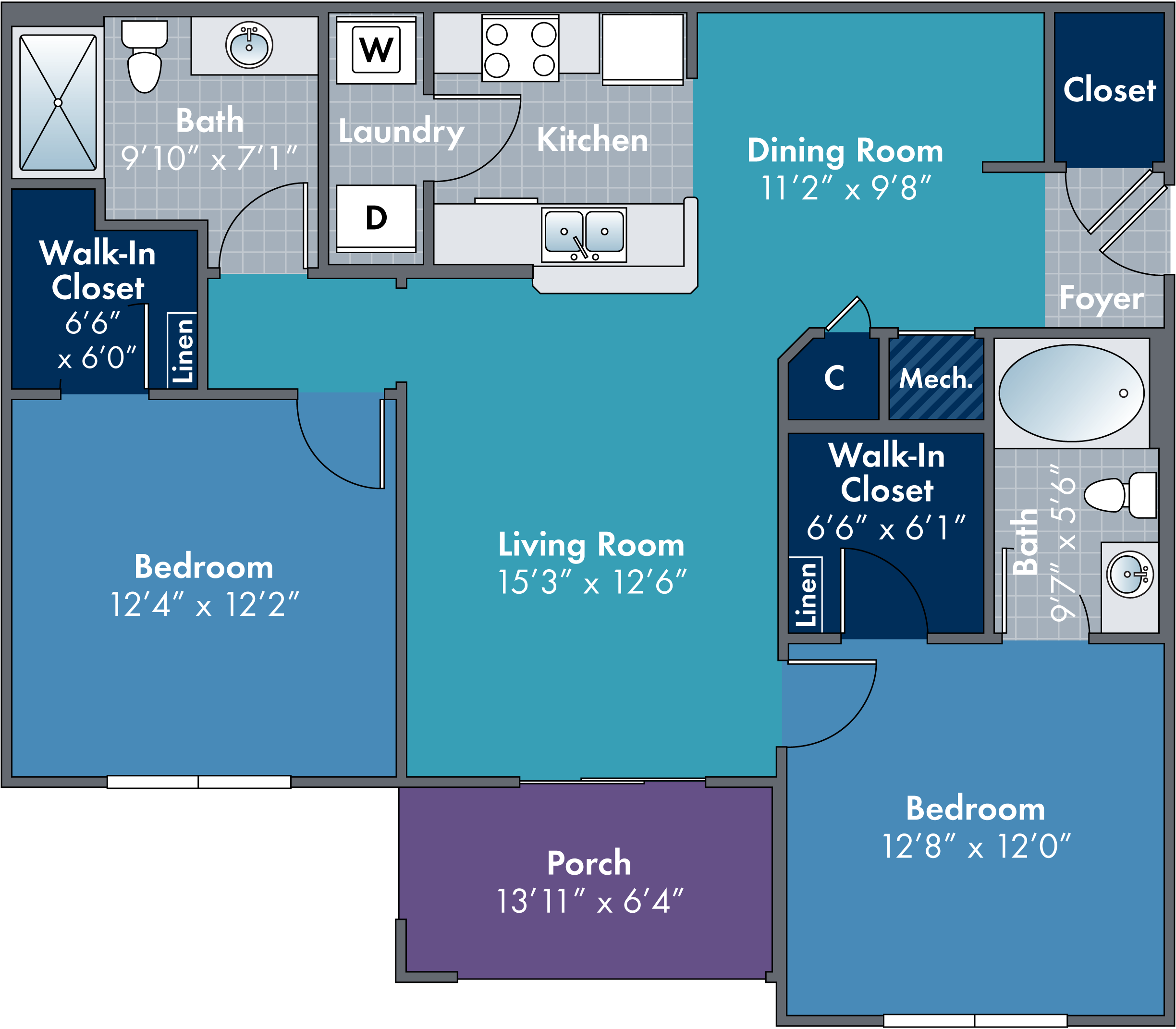 The Sapphire Floor Plan at Abberly Village Apartments by HHHunt