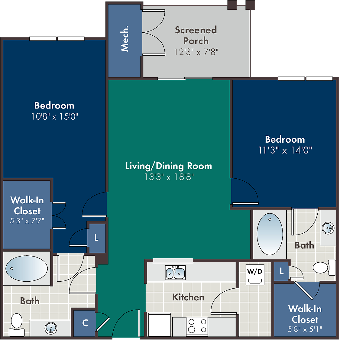 The Rino Floor Plan at Abberly at West Ashley Apartment Homes