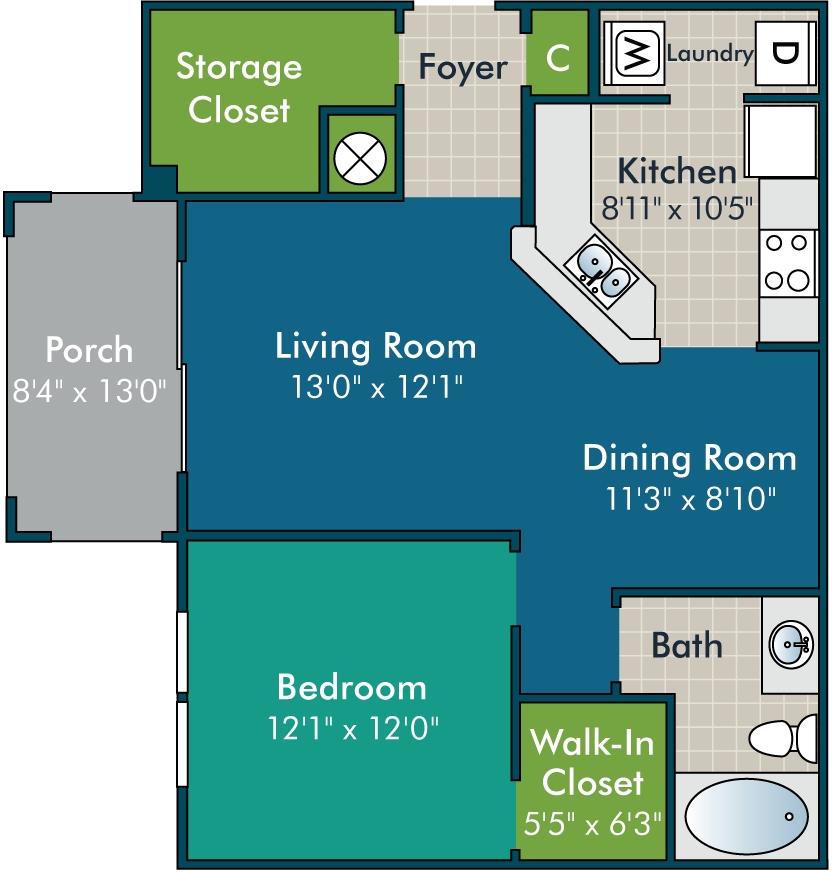 The Avery I Floor Plan at Abberly Green Apartment Homes