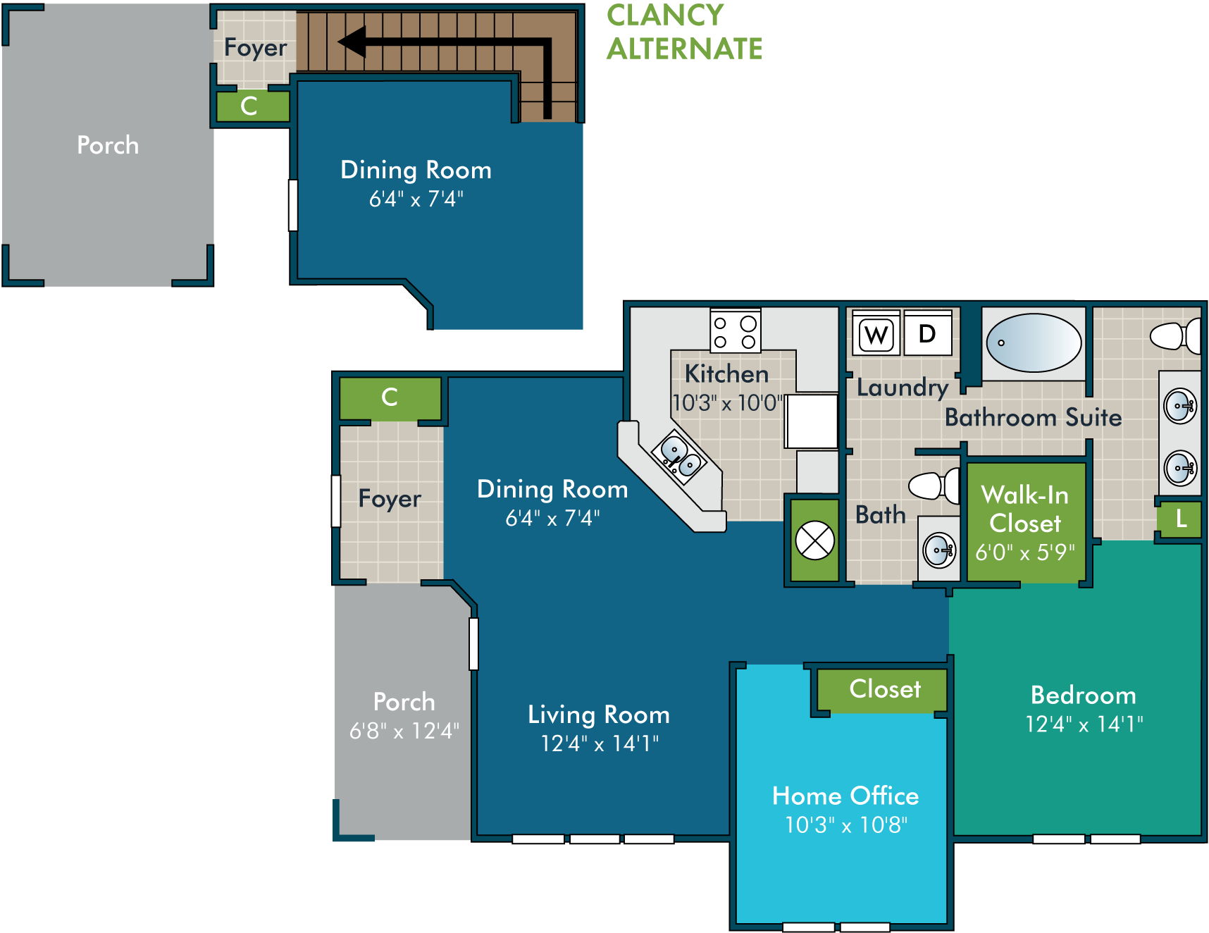 The Clancy Floor Plan at Abberly Green Apartment Homes