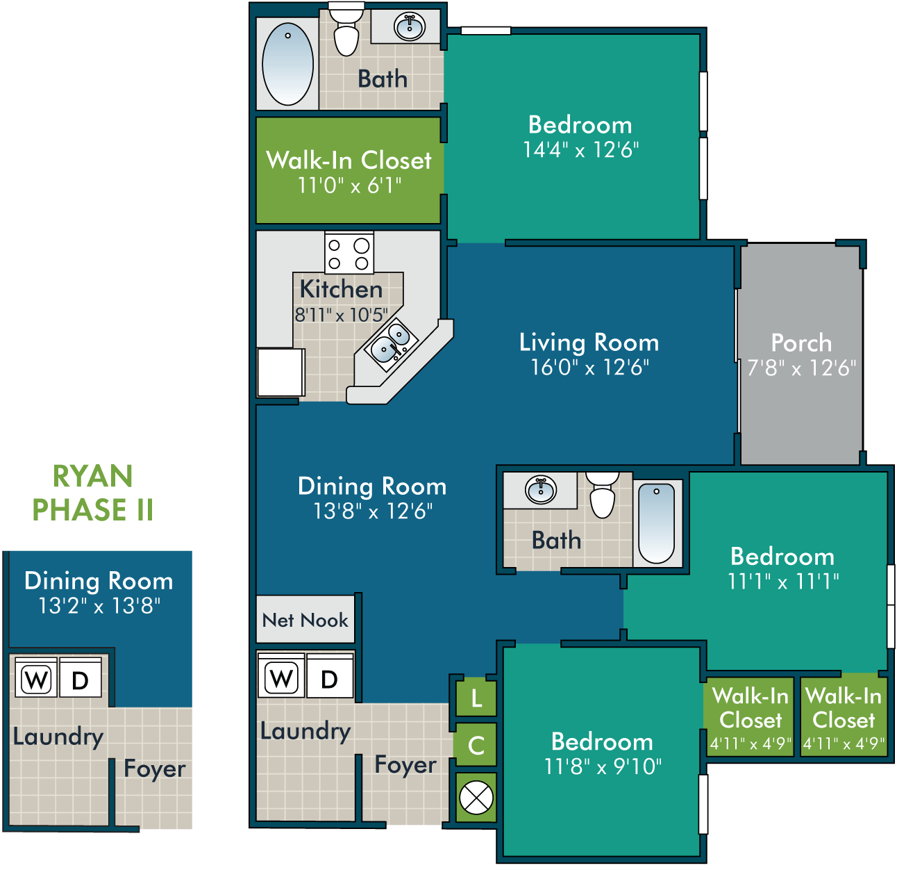 The Ryan I Floor Plan at Abberly Green Apartment Homes