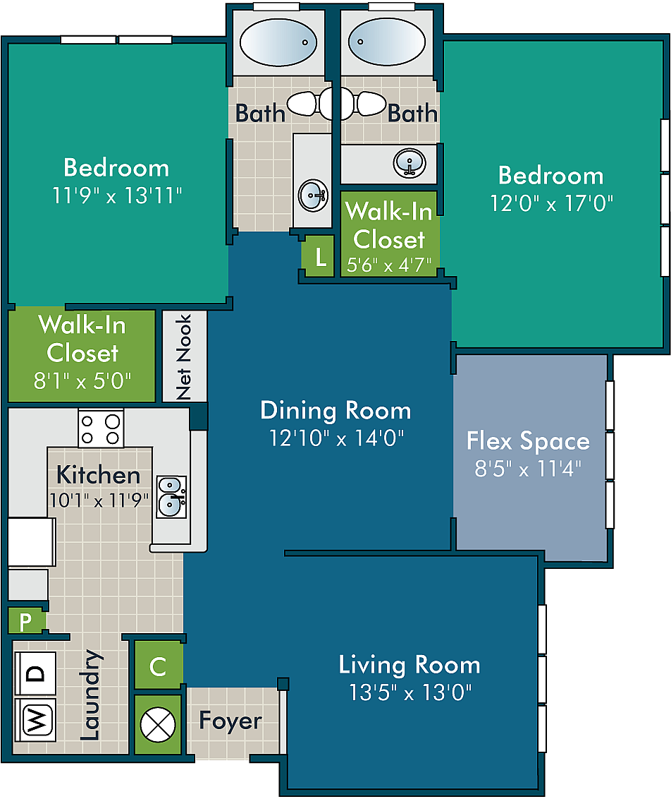 The Forrester with Sunroom Floor Plan at Abberly Green Apartment Homes