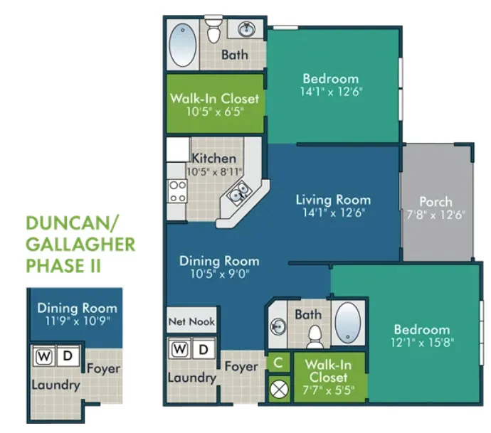 The Gallagher I with Garage Floor Plan at Abberly Green Apartment Homes