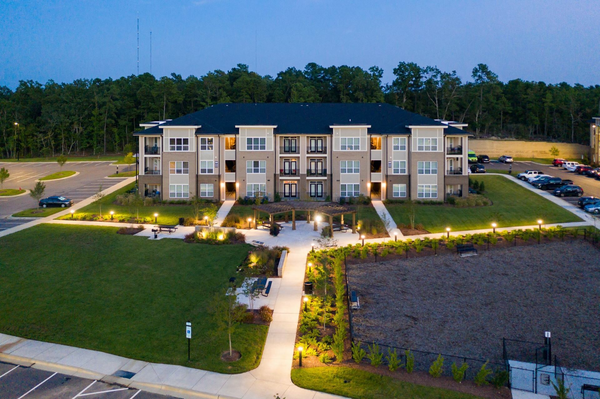 Elegant Exterior View of Community at Abberly Solaire Apartments in Garner, NC