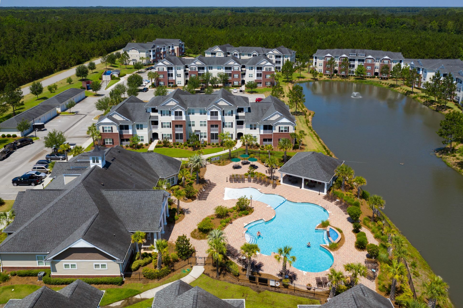 Aerial View of Community and Swimming Pool at Abberly Chase Apartments in Ridgeland, SC