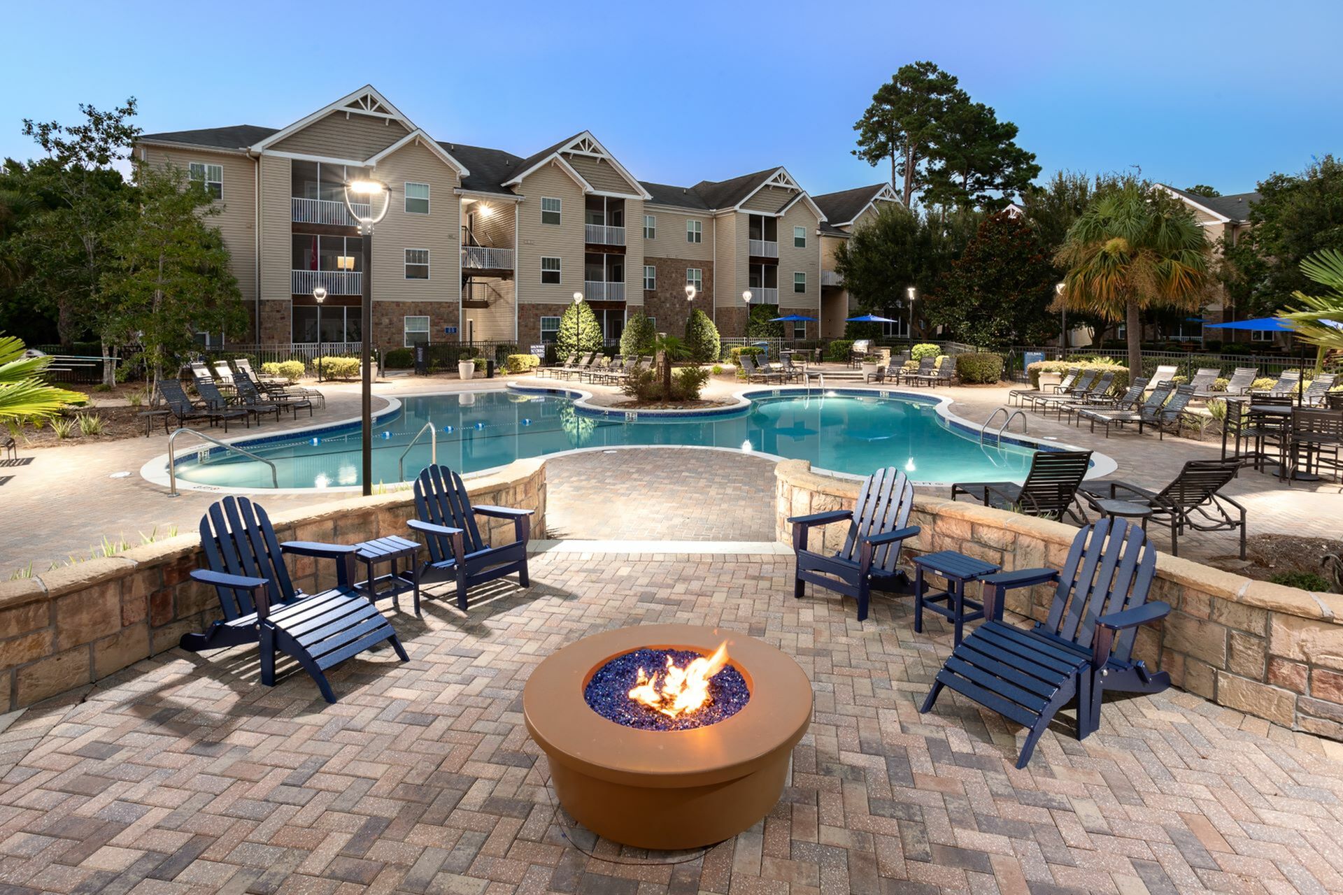 Swimming Pool and Fire Pit at Abberly Pointe Apartments in Beaufort, SC