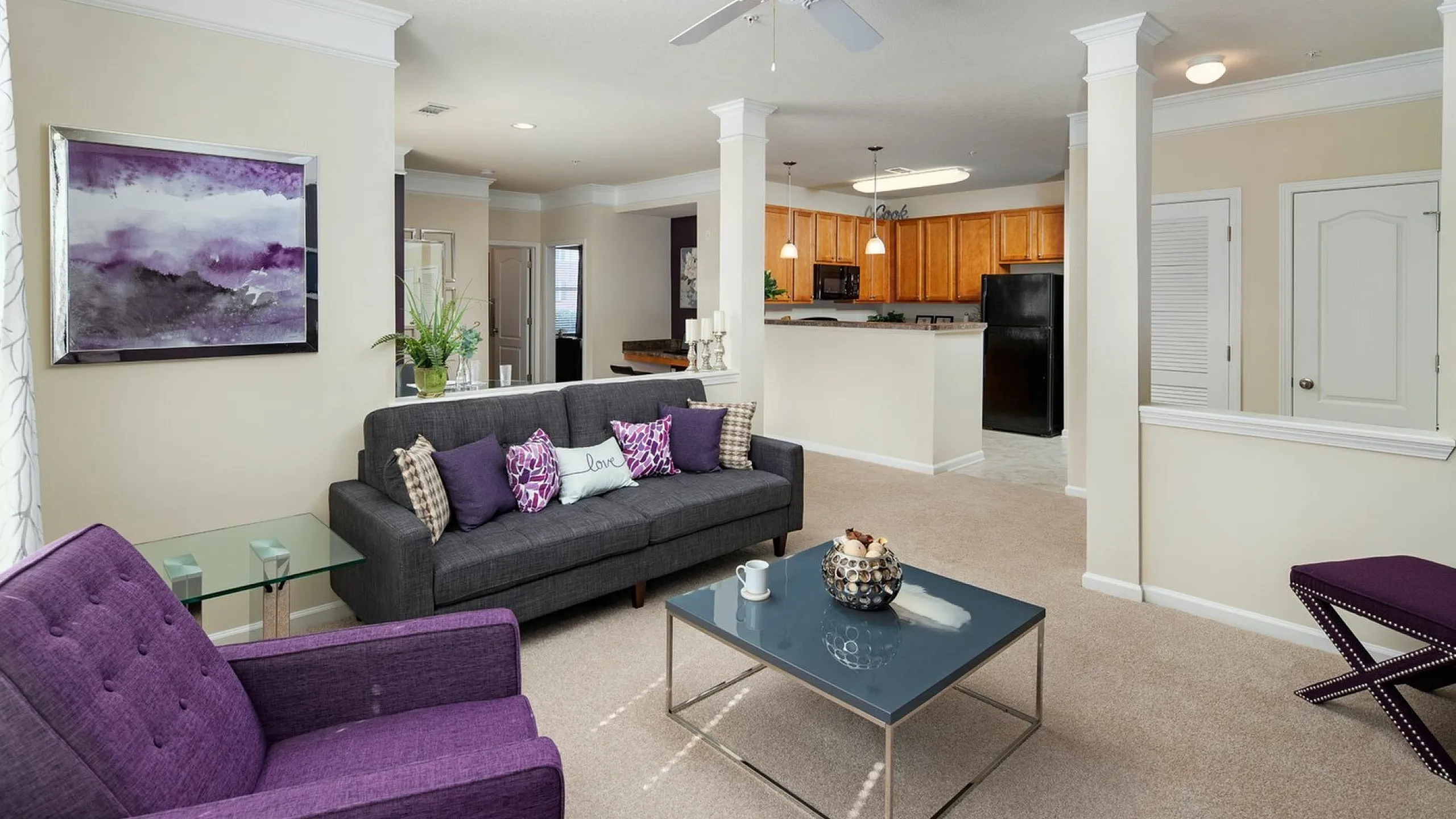 Precious Living Room with Kitchen Viewing at Abberly Village Apartments in West Columbia, SC