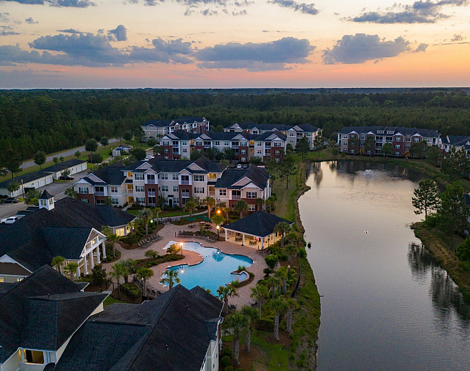 Aerial View of Community at Sunset at Abberly Chase Apartments in Ridgeland, SC