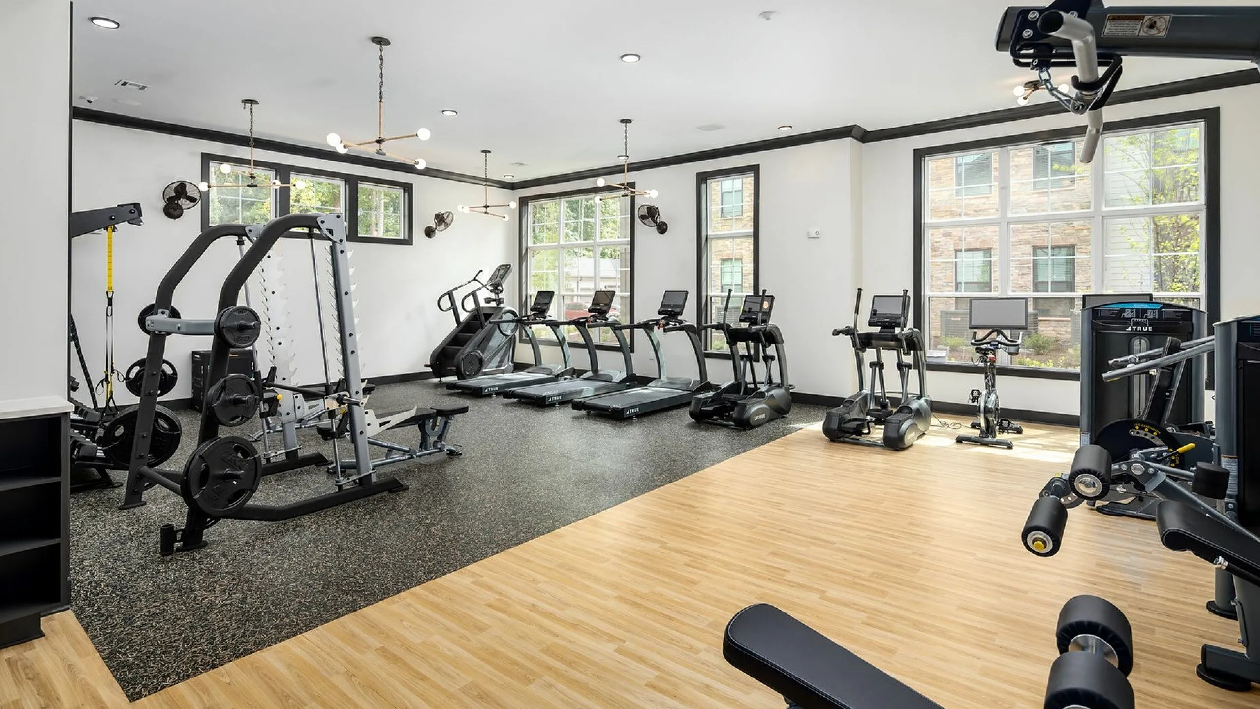 Fitness Center with Cardio and Weight Machines at Abberly Commons Apartments in Charlotte, NC