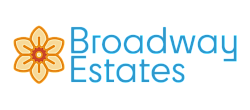 Elegant Broadway Estates logo featuring a stylized flower design, emphasizing sophistication and modern charm.