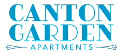 Elegant Canton Garden Apartments logo in a vibrant blue, embodying modern living and design excellence.