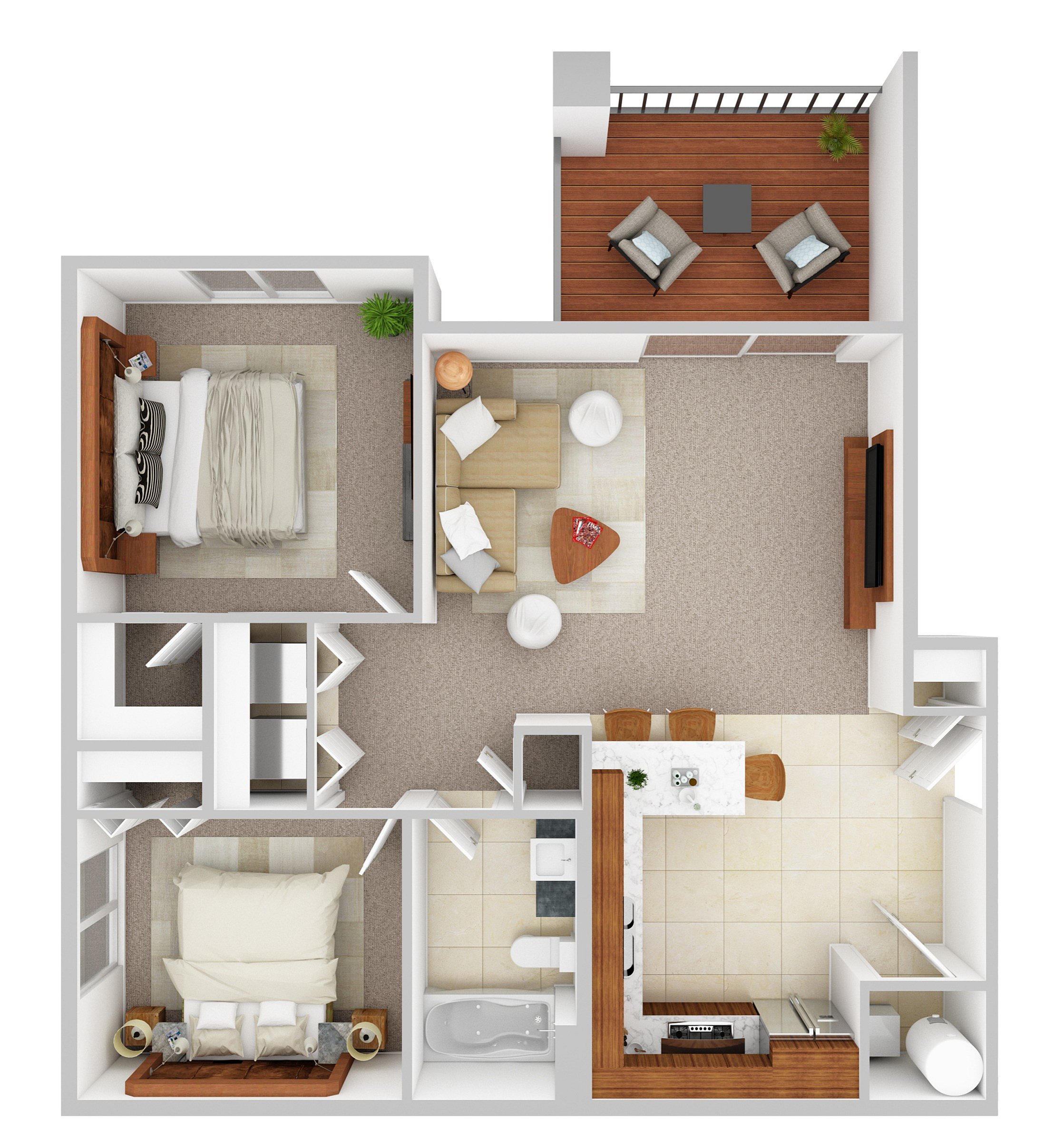 Modern floor plan of Unit 7 showcasing 2 spacious bedrooms, cozy living room, sleek kitchen, and inviting balcony.