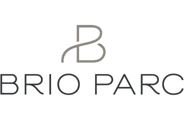 Elegant Brio Parc logo featuring a modern, minimalist design with a sleek abstract 'B' above the text.
