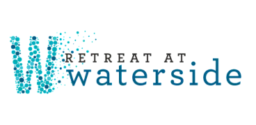 Modern logo design for Retreat at Waterside, featuring a creative splash effect in vibrant blue.