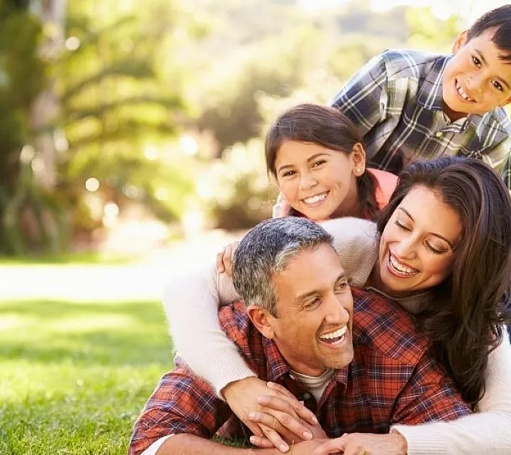 Family playing and laughing