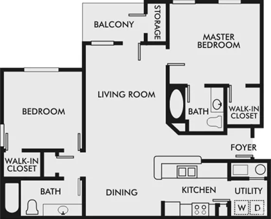 2 Bed 2 Bath Floorplan