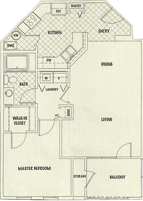 The Birch 1 Bed 1 Bath Floorplan