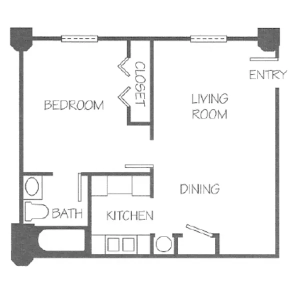 1 Bed 1 Bath Courtyard View