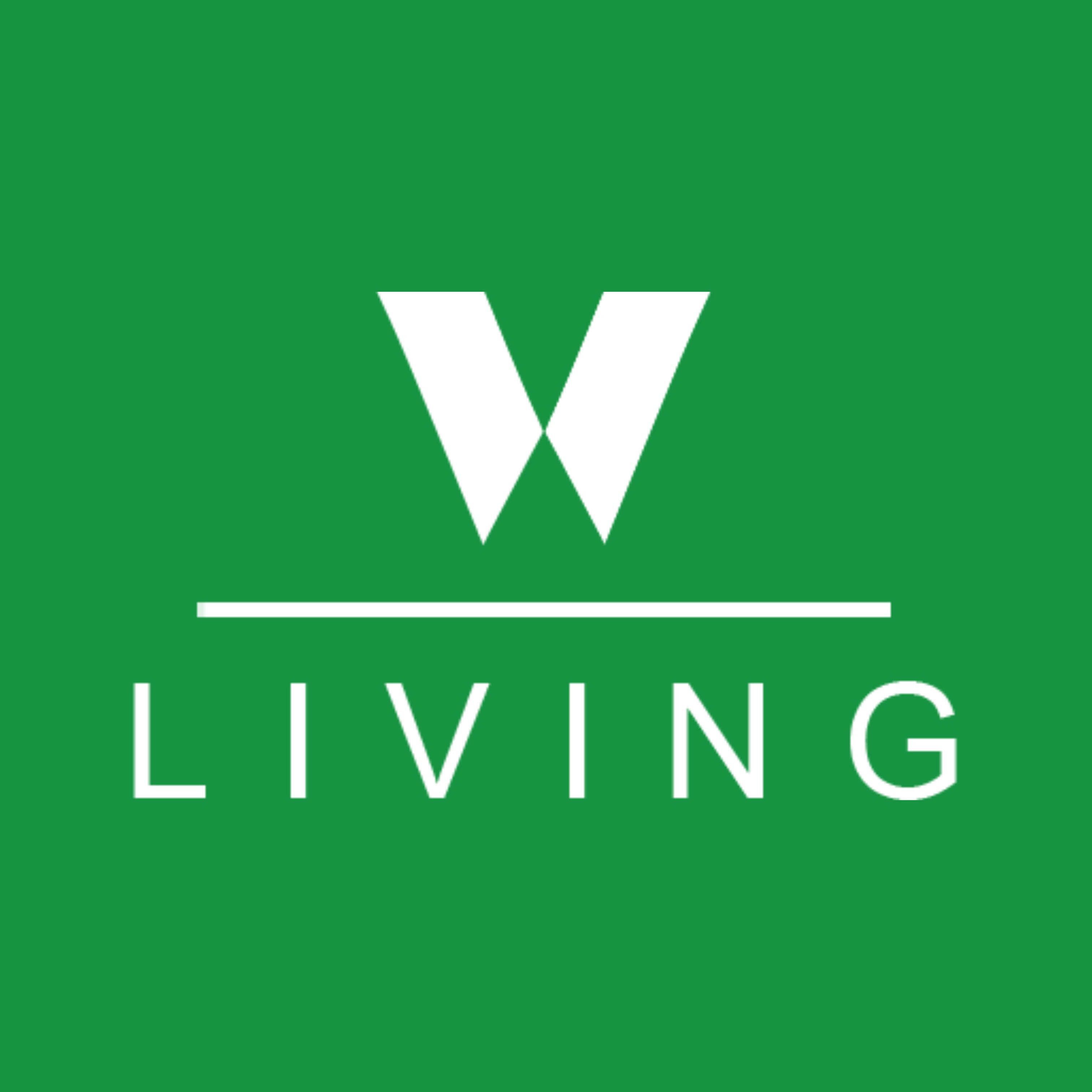 Modern W Living logo with a sophisticated green background.