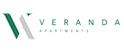 Sleek Veranda Apartments logo featuring modern green and grey design elements.