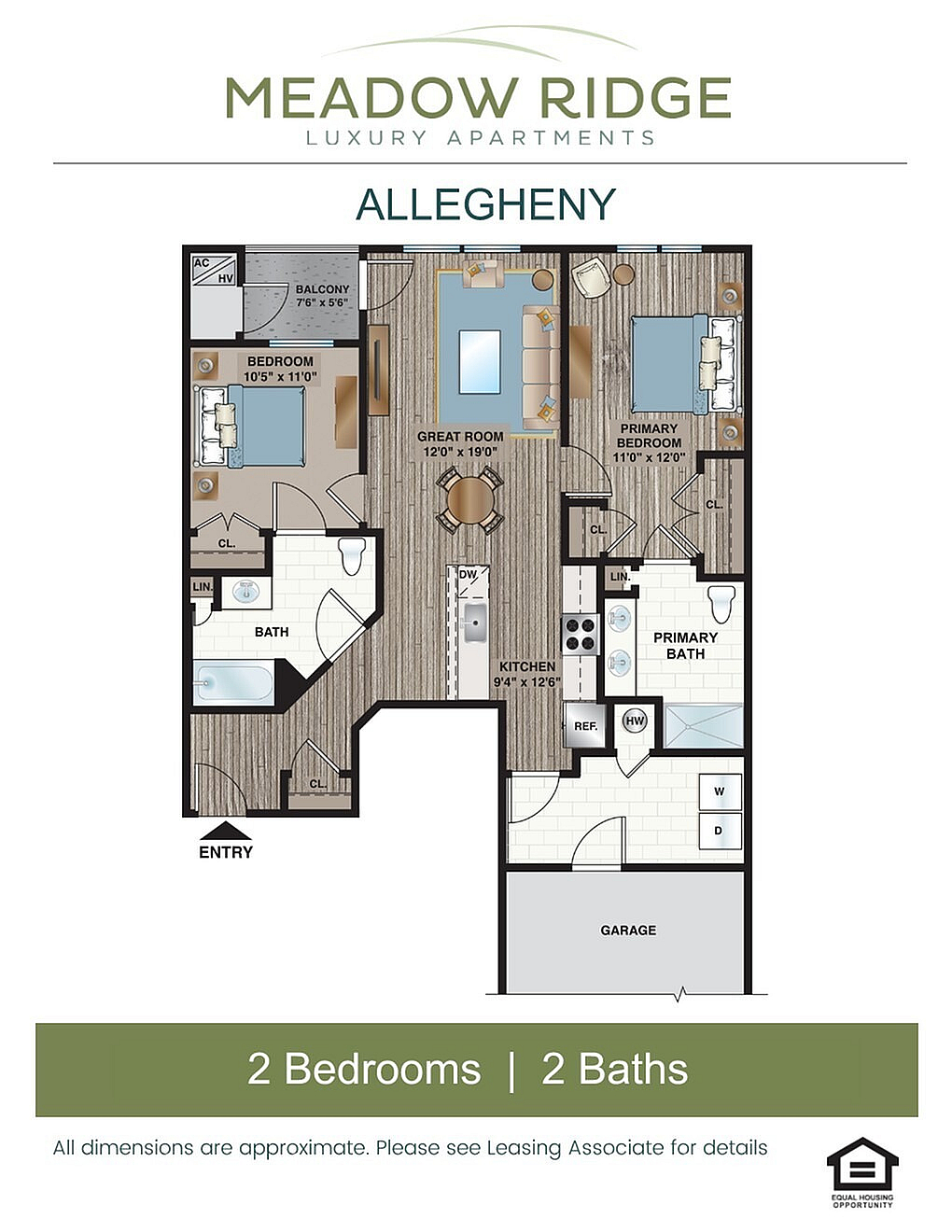 Elegant 2D floor plan with 2 bedrooms, spacious great room, and attached garage.