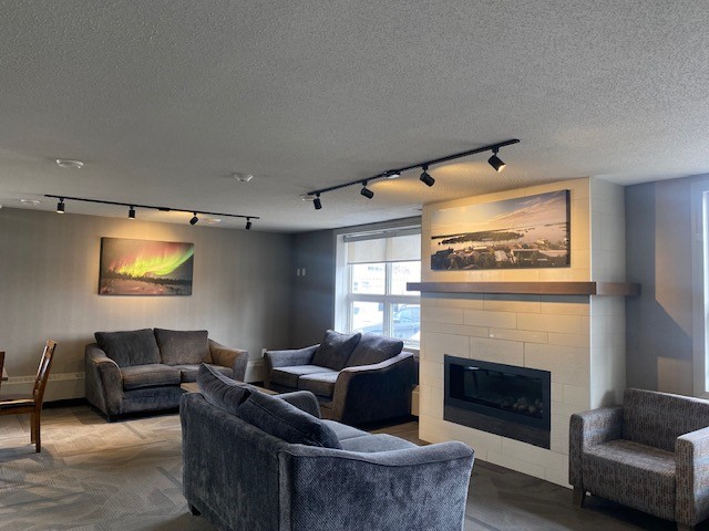 Inviting living room with plush sofas, modern fireplace, and scenic artwork, perfect for relaxation and entertaining.