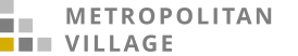 Sleek Metropolitan Village logo featuring a modern design with grey, white, and gold squares.