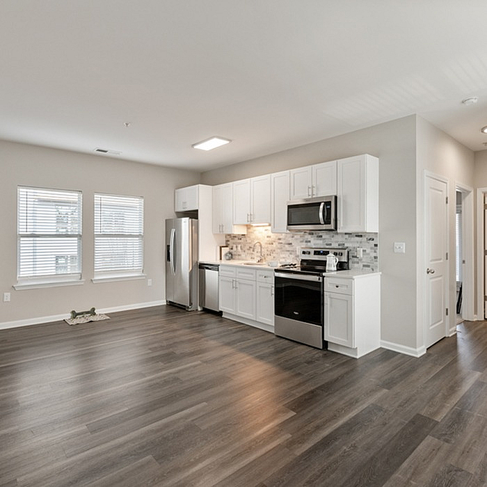 Modern open-concept kitchen with sleek appliances, elegant cabinetry, and abundant natural light, perfect for culinary adventures.