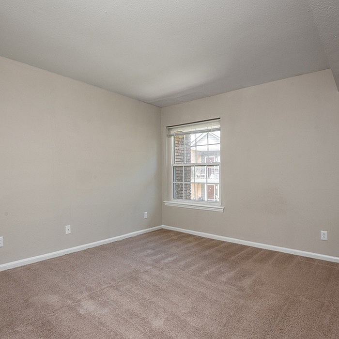 Bright and inviting empty room with soft beige carpet, neutral walls, and a large window offering beautiful natural light.