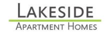 Logo of Lakeside Apartment Homes with elegant font and green underline.