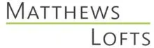 Logo of Matthews Lofts with modern typography and a green underline.