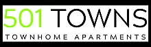 Modern logo design for 501 Towns showcasing vibrant and elegant townhome apartments.