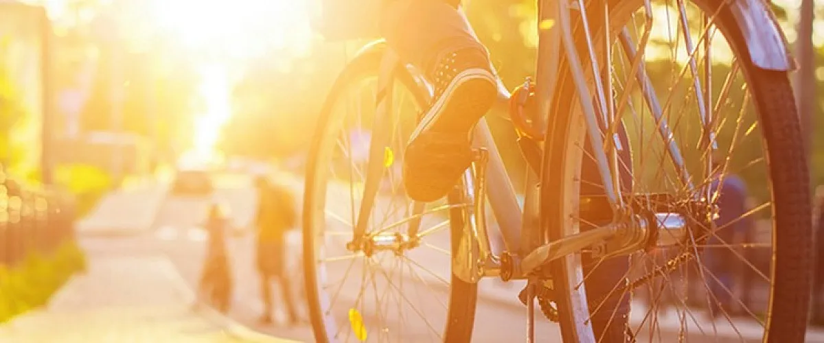 Late afternoon cycling on a sunlit pathway, exuding warmth and adventure.