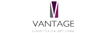 Vantage logo showcasing luxury flats and loft living with a modern design aesthetic.