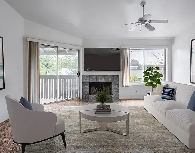 2x2 Living room with fireplace