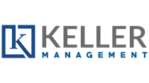 Sleek Keller Management logo featuring a stylized 'K' in a modern, blue and gray design.