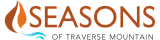 Elegant logo for Seasons of Traverse Mountain, featuring a stylized flame and wave design.