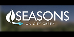 Logo for Seasons on City Creek featuring elegant typography and a stylized leaf design.