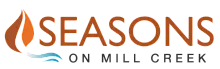 Seasons on Mill Creek logo in dark orange with light blue accents