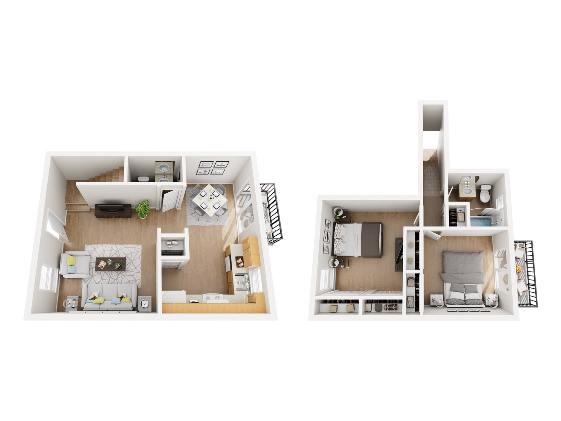 Elegant 2-story floor plan featuring a spacious living room, modern kitchen, cozy dining area, 2 bedrooms, and 2 bathrooms, perfect for comfortable living.
