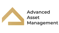 Modern logo of Advanced Asset Management with a sleek geometric design.
