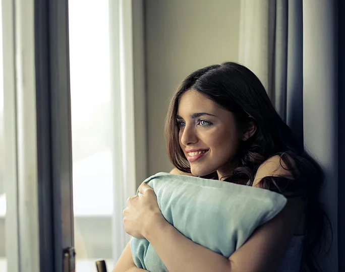 Woman comfortable in her home