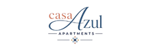 Casa Azul Apartments logo with elegant typography and vibrant colors.
