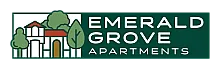 Charming logo for Emerald Grove Apartments featuring stylized trees and an elegant house, conveying a serene and welcoming atmosphere.