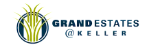 Elegant logo of Grand Estates at Keller, featuring stylized green reeds and bold text for a luxurious property.