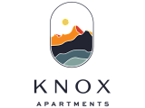 Elegant Knox Apartments logo featuring a minimalist mountain landscape with a sun, symbolizing modern and serene living.